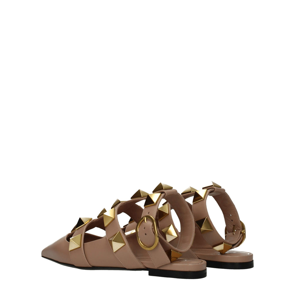 Pink Leather Flat Sandals